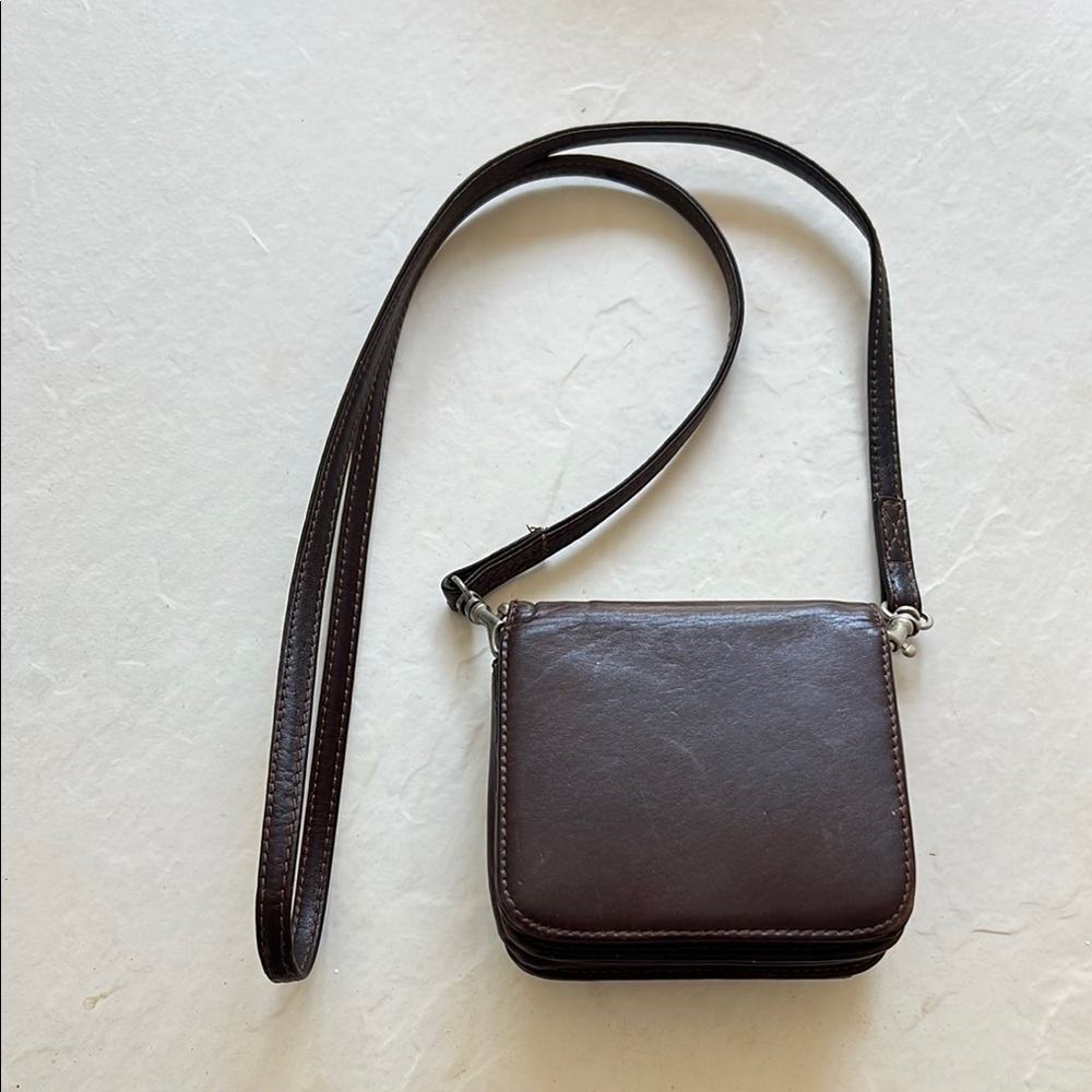 VGUC Brown Leather Crossbody Wallet with Detachable Strap